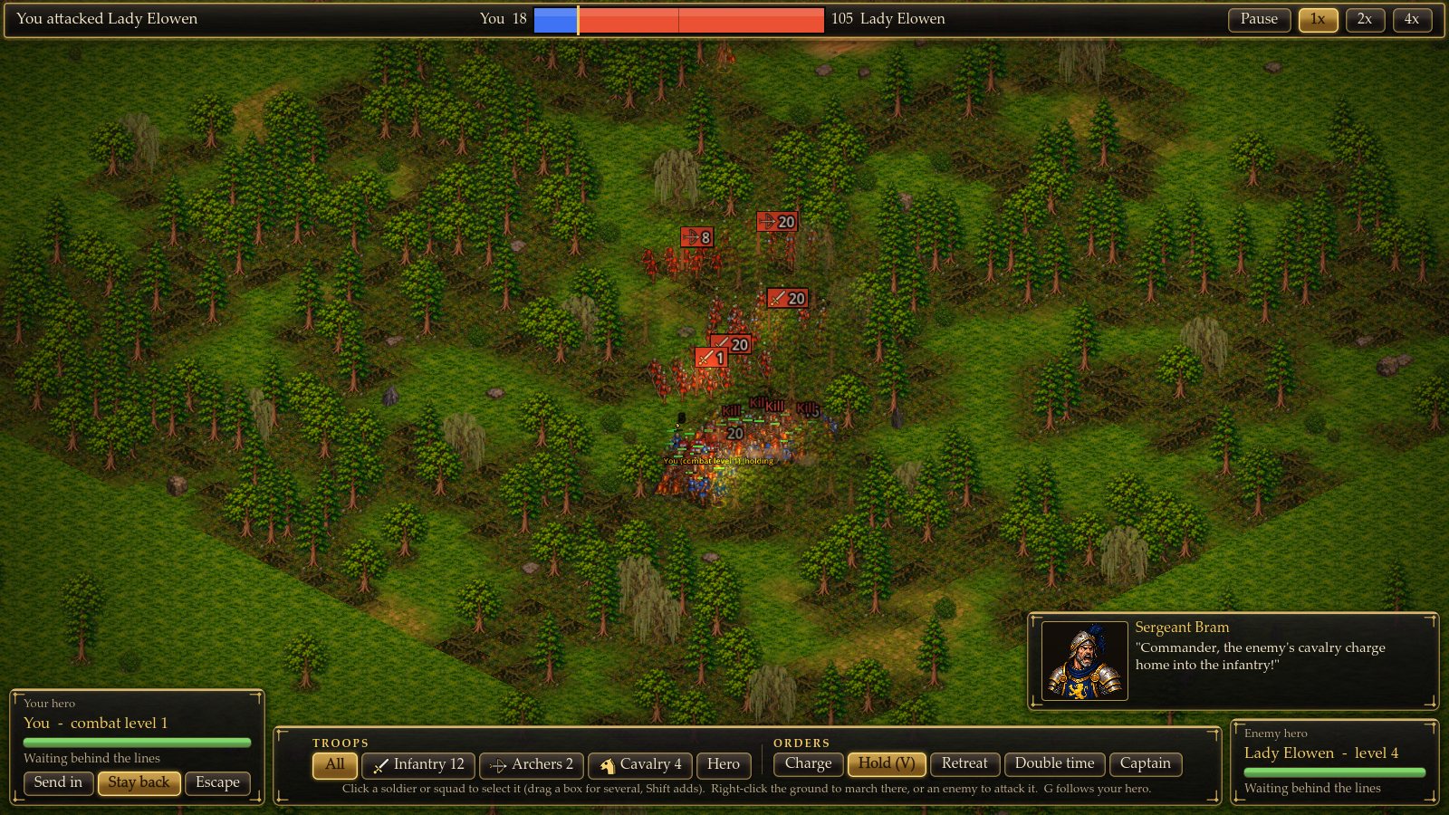 A battle in the woods, squads clashing among the trees